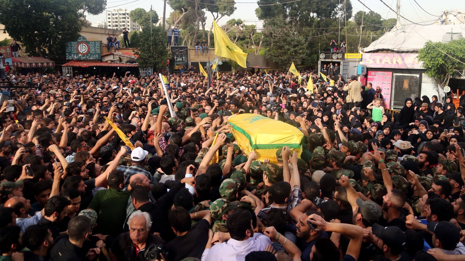 Funeral del l&iacute;der militar de Hizbul&aacute; Mustafa Badred&iacute;n, en Siria