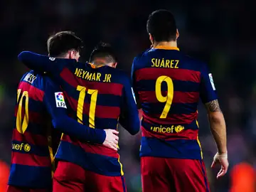 Neymar, Messi y Luis Suárez, en un partido del Barcelona Neymar, Messi y Luis Suárez, en un partido del Barcelona