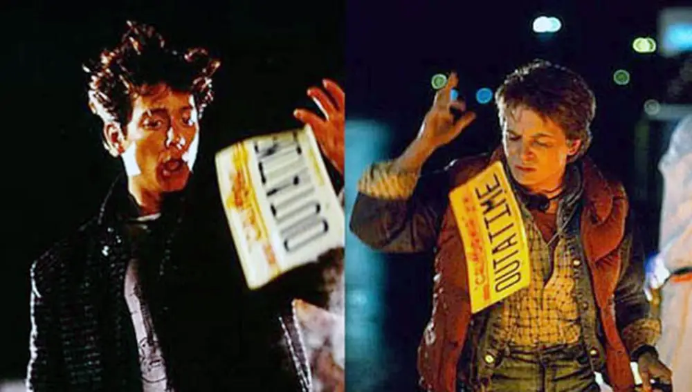 Eric Stoltz y Michael J Fox en el rodaje de Regreso al futuro