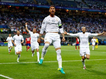 Sergio Ramos celebra el 1-0 ante el Atlético