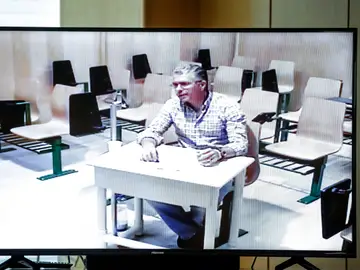 Francisco Granados, durante su comparecencia por videoconferencia en la Asamblea de Madrid Francisco Granados, durante su comparecencia por videoconferencia en la Asamblea de Madrid