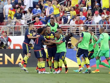 Los jugadores de Colombia celebran un gol Los jugadores de Colombia celebran un gol