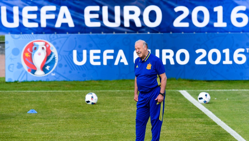 Vicente del Bosque, durante un entrenamiento de España