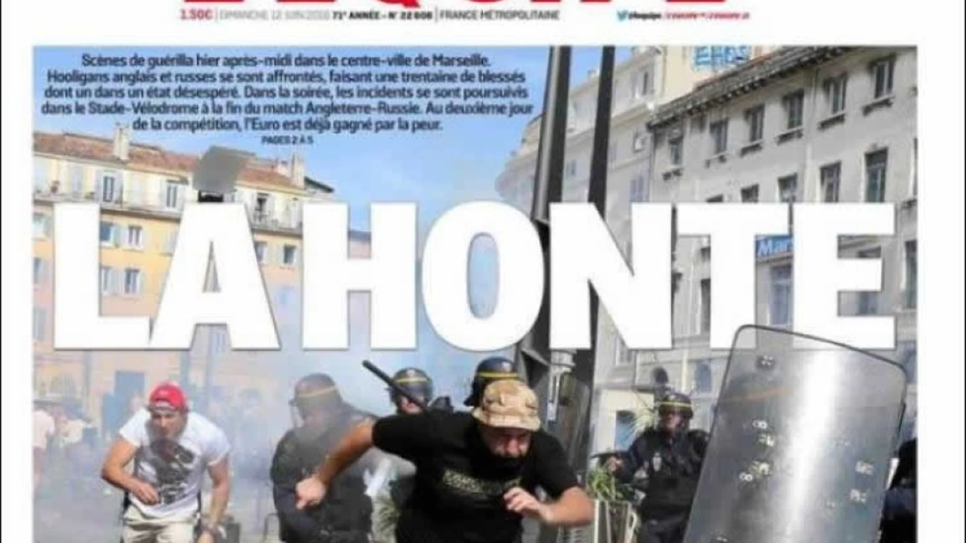 "La vergüenza", la portada de L'Equipe tras los altercados de Marsella "La vergüenza", la portada de L'Equipe tras los altercados de Marsella