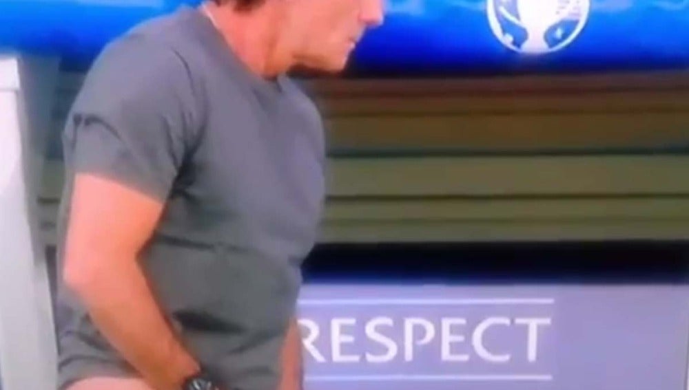 Joachim Löw, en el banquillo durante el Alemania - Ucrania
