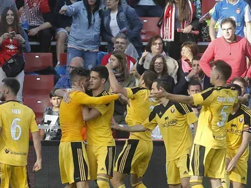 Los jugadores de Osasuna celebran el tanto de Kodro Los jugadores de Osasuna celebran el tanto de Kodro