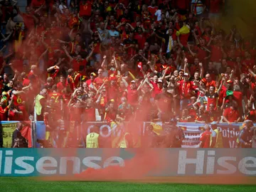 La afición de Bélgica, durante el partido ante Irlanda La afición de Bélgica, durante el partido ante Irlanda