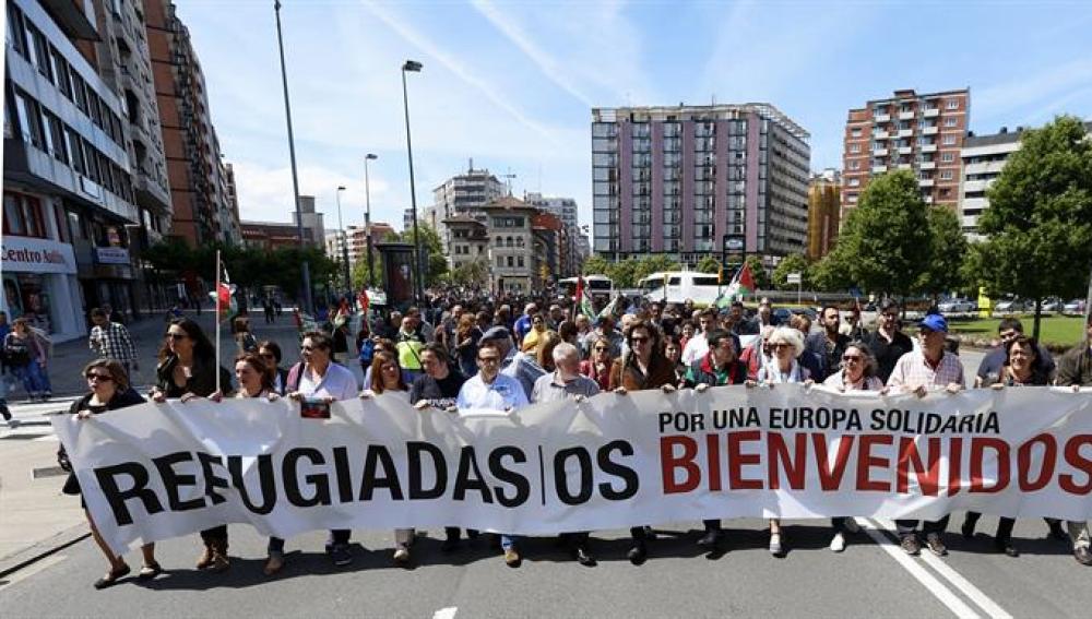 Manifestación a favor de mejorar las condiciones de los refugiados.