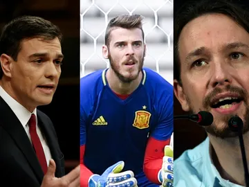 Pedro Sánchez, David de Gea y Pablo Iglesias Pedro Sánchez, David de Gea y Pablo Iglesias