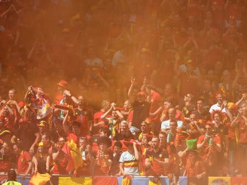 Aficionados de Bélgica, durante un partido de la Eurocopa de Francia