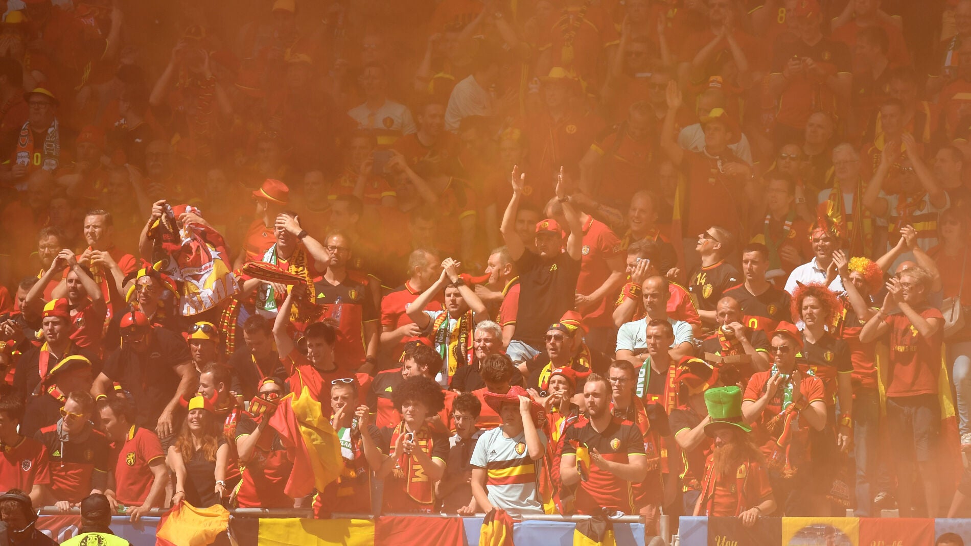 Aficionados de B&eacute;lgica, durante un partido de la Eurocopa de Francia