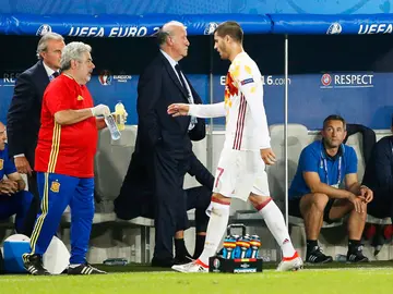 Vicente del Bosque, durante el partido ante Croacia Vicente del Bosque, durante el partido ante Croacia