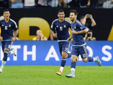 Leo Messi celebra su golazo de falta ante Estados Unidos Leo Messi celebra su golazo de falta ante Estados Unidos