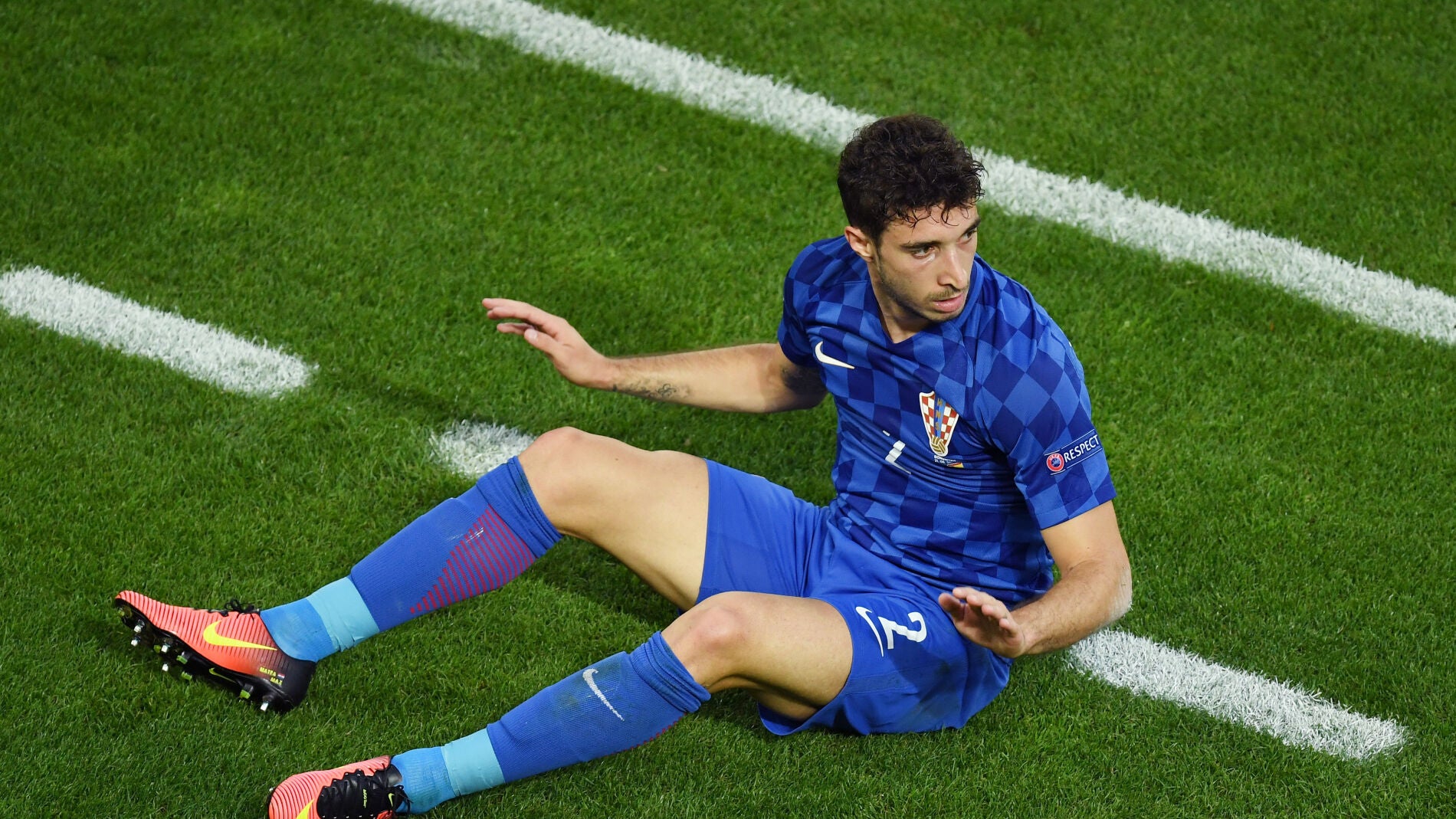 Sime Vrsaljko, durante el partido contra Espa&ntilde;a