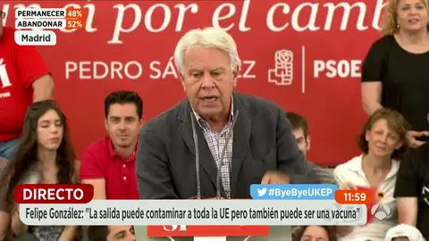 Frame 44.945024 de: Felipe González: "El Brexit puede contaminar a otros pero también puede ser una vacuna" Frame 44.945024 de: Felipe González: "El Brexit puede contaminar a otros pero también puede ser una vacuna"