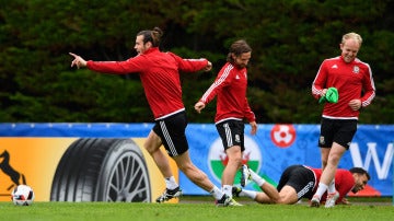 Gareth Bale, en el entrenamiento de Gales
