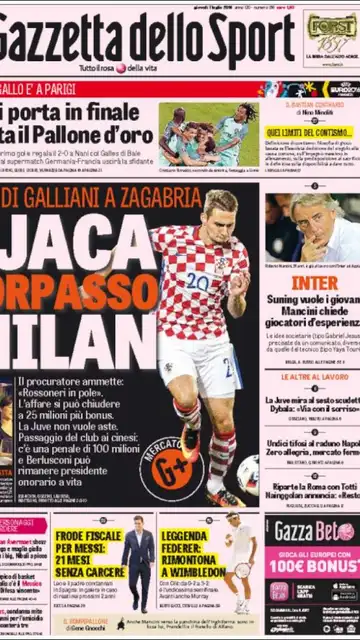 Portada de 'La Gazzetta dello Sport' Portada de 'La Gazzetta dello Sport'