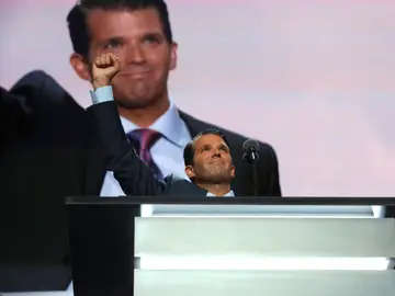 Donald Trump Jr. en la convención republicana de Cleveland. Donald Trump Jr. en la convención republicana de Cleveland.