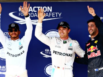 Hamilton, Rosberg y Ricciardo