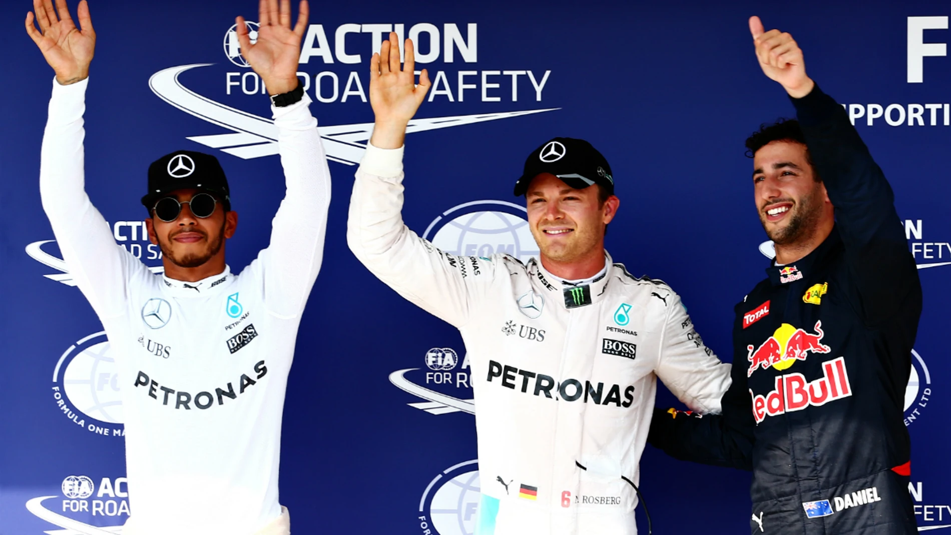 Hamilton, Rosberg y Ricciardo