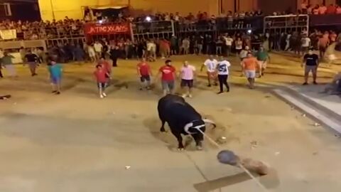 Frame 20.930375 de: Un toro siembra el p&aacute;nico en las fiestas de Foios (Valencia)