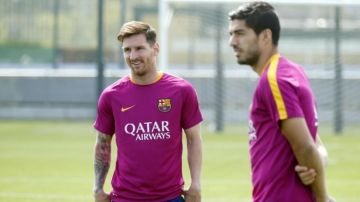 Leo Messi y Luis Suárez, en un entrenamiento de la temporada pasada
