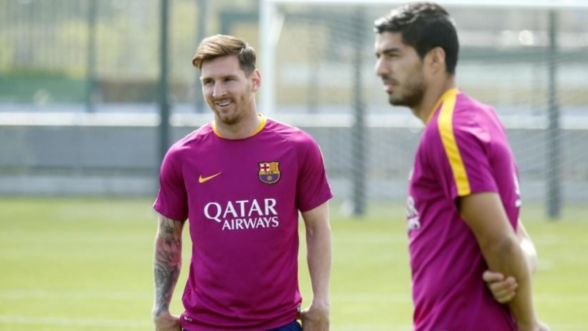 Leo Messi y Luis Su&aacute;rez, en un entrenamiento de la temporada pasada