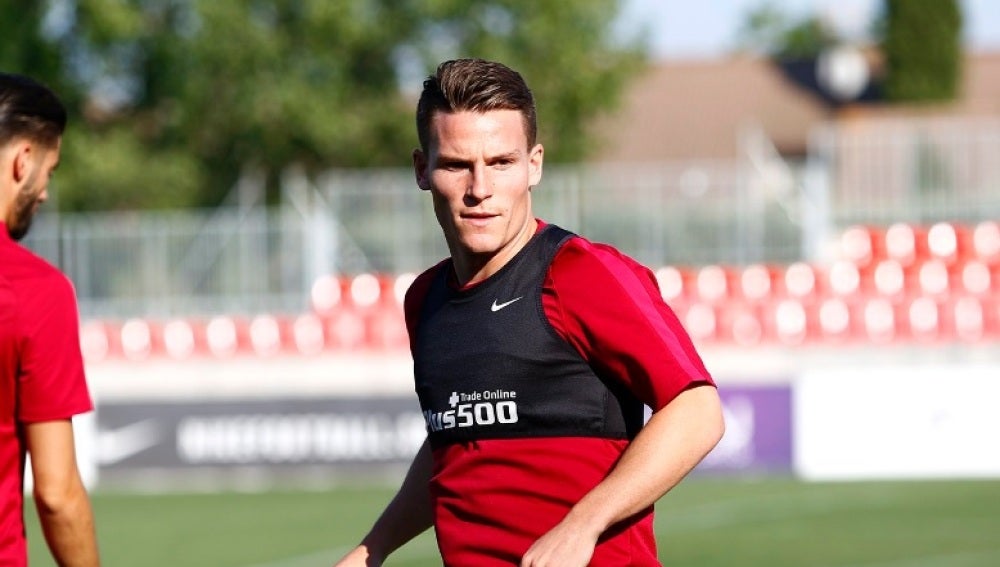 Kevin Gameiro, en su primer entrenamiento con el Atlético