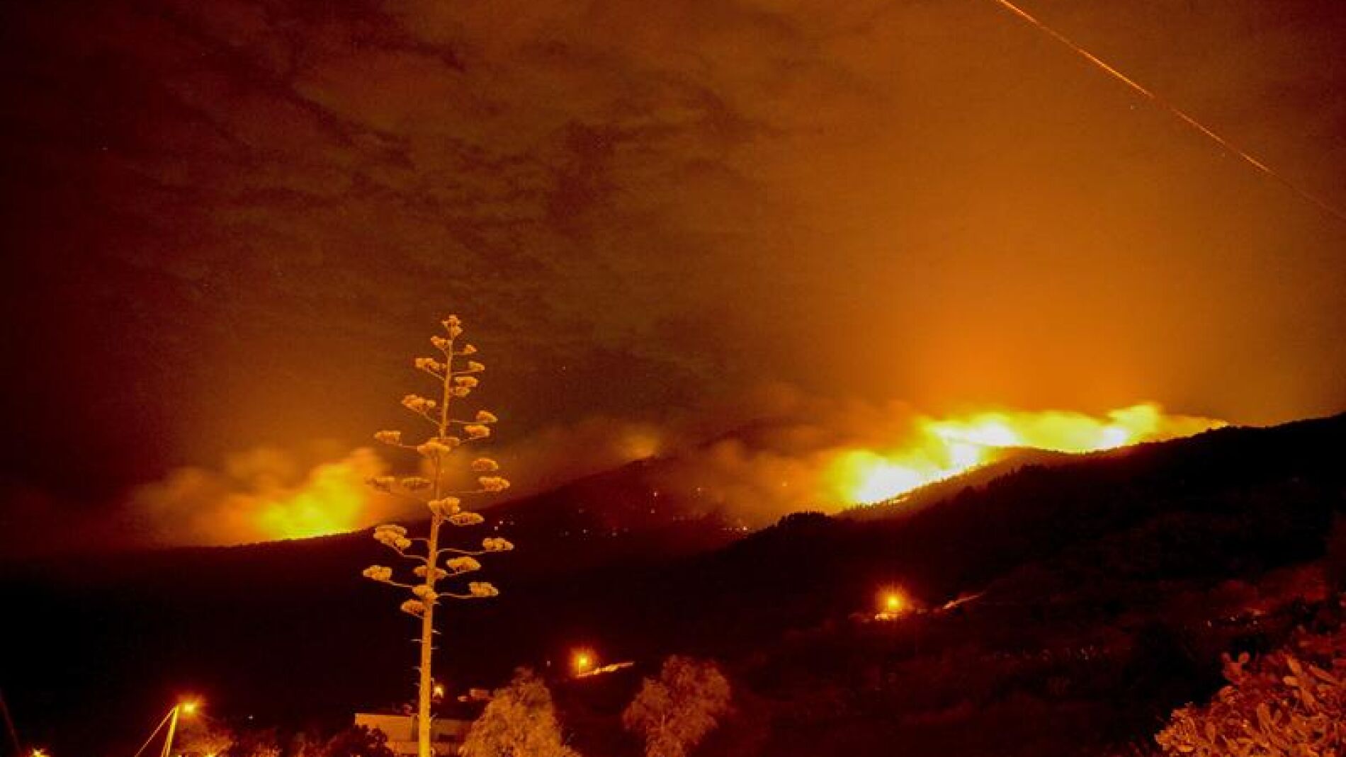 El estado del fuego de La Palma durante la madrugada del s&aacute;bado.