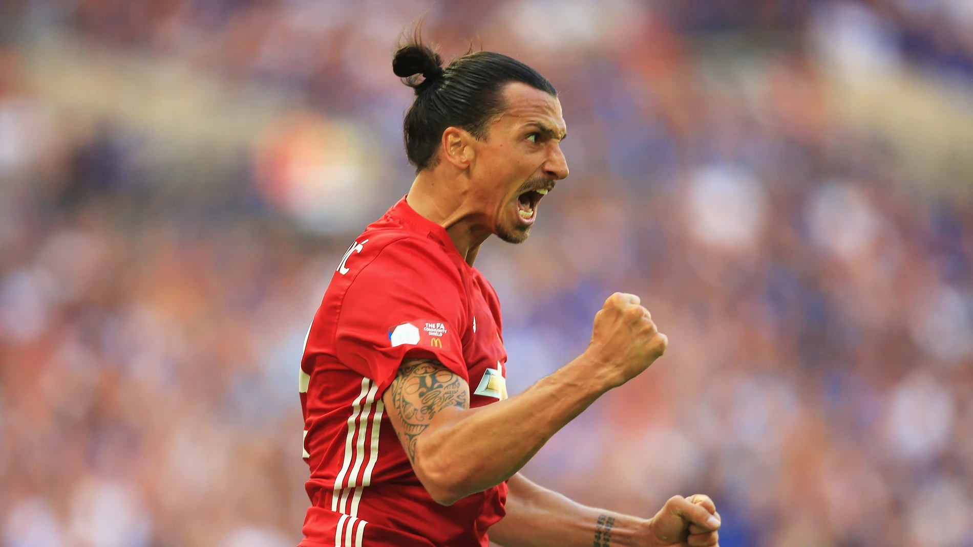 Ibrahimovic celebrando la Community Shield Ibrahimovic celebrando la Community Shield