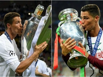 Cristiano Ronaldo besa la Champions y la Eurocopa