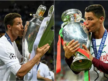 Cristiano Ronaldo besa la Champions y la Eurocopa Cristiano Ronaldo besa la Champions y la Eurocopa
