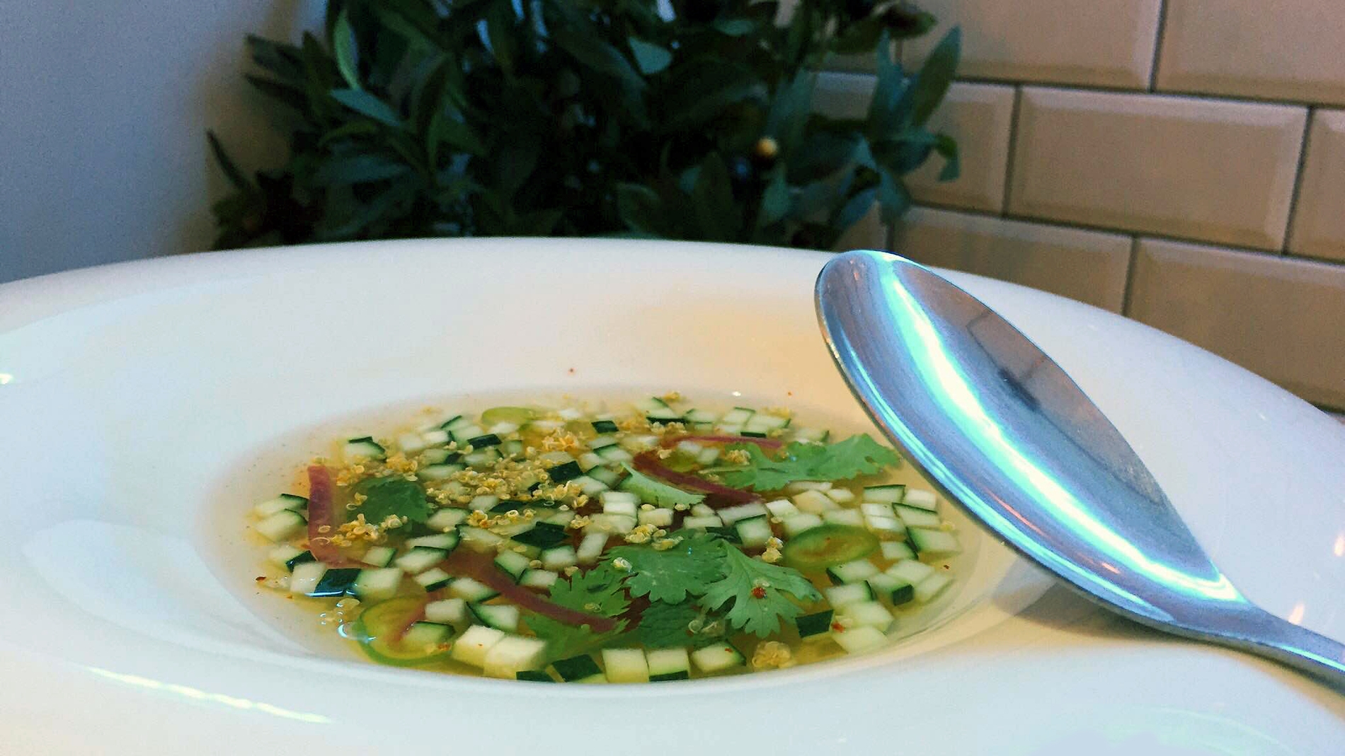 A la rica sopita fría de pepino.