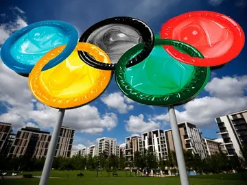 Los aros olímpicos, formados por preservativos Los aros olímpicos, formados por preservativos