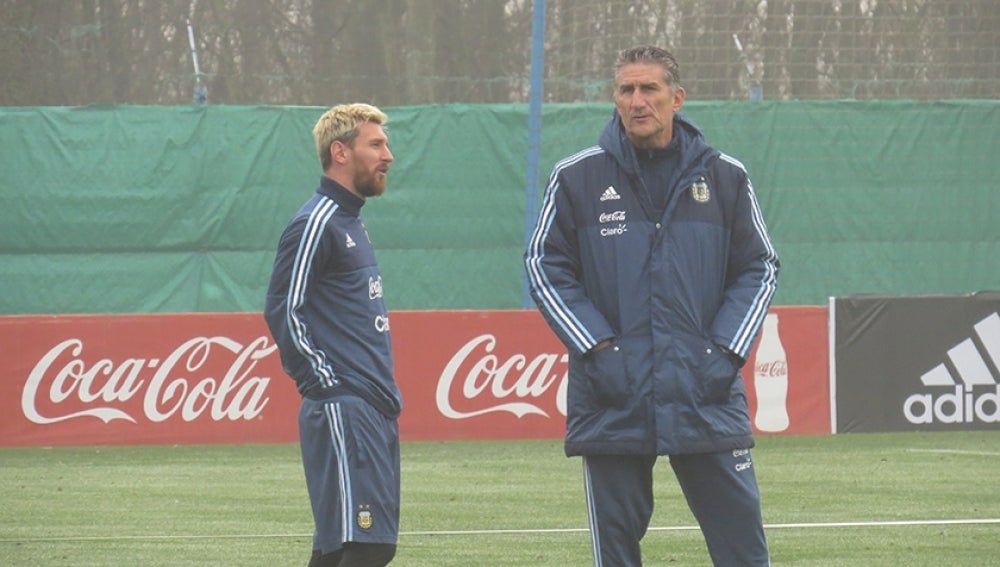 Messi, en el entrenamiento con la Albiceleste