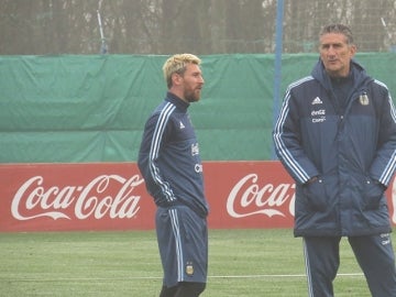 Messi, en el entrenamiento con la Albiceleste