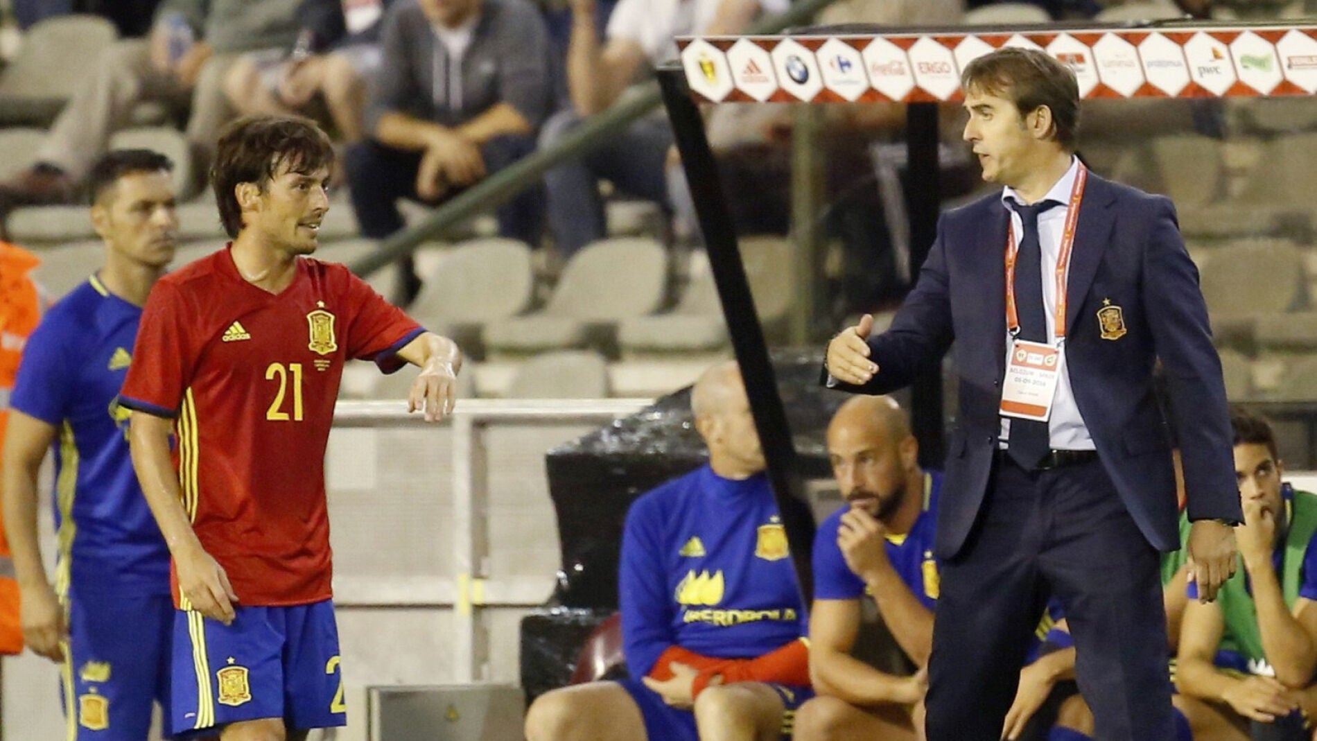 Julen Lopetegui, junto a David Silva