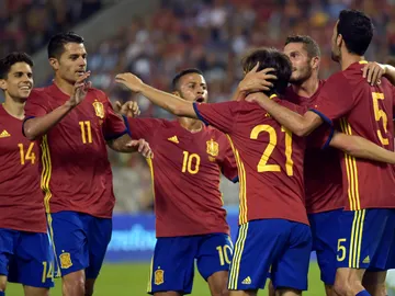 Los jugadores de España celebran el gol de Silva ante Bélgica Los jugadores de España celebran el gol de Silva ante Bélgica