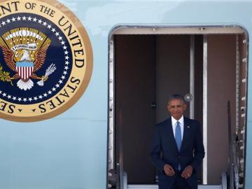  El presidente de Estados Unidos, Barack Obama, llega a Hangzhou, al este de China.