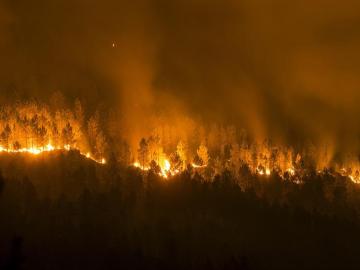  Vista del incendio forestal declarado en la localidad orensana de Entrimo