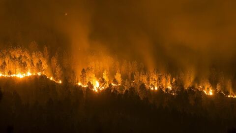  Vista del incendio forestal declarado en la localidad orensana de Entrimo