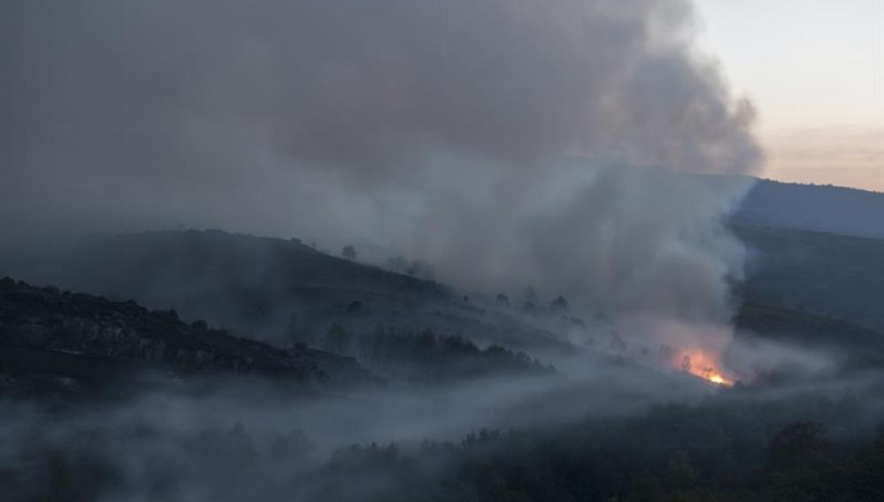 Vista del incendio forestal declarado en la localidad ourensana de Muiños'.