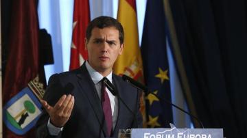 El presidente de Ciudadanos, Albert Rivera, durante su participación esta mañana en un desayuno informativo 