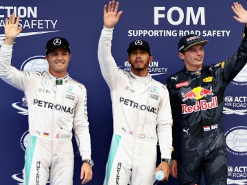 Rosberg, Hamilton y Verstappen
