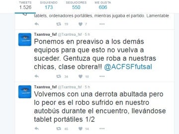 Tuit del Txantrea denunciado el robo sufrido en Madrid