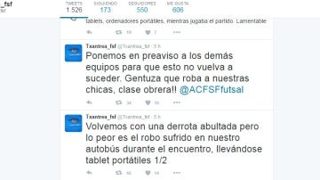 Tuit del Txantrea denunciado el robo sufrido en Madrid