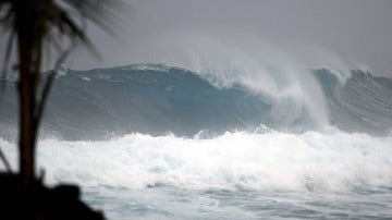 Una fuerte ola en el mar en mitad de un huracán