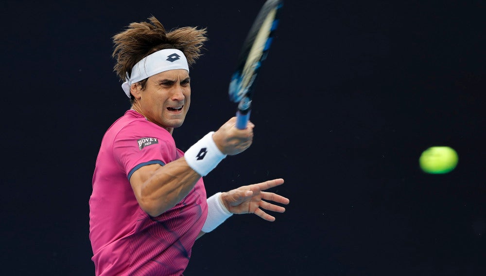 David Ferrer golpea la bola durante su partido