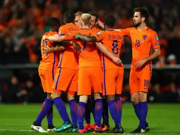 La Selección holandesa celebra el triunfo ante Bielorrusia La Selección holandesa celebra el triunfo ante Bielorrusia