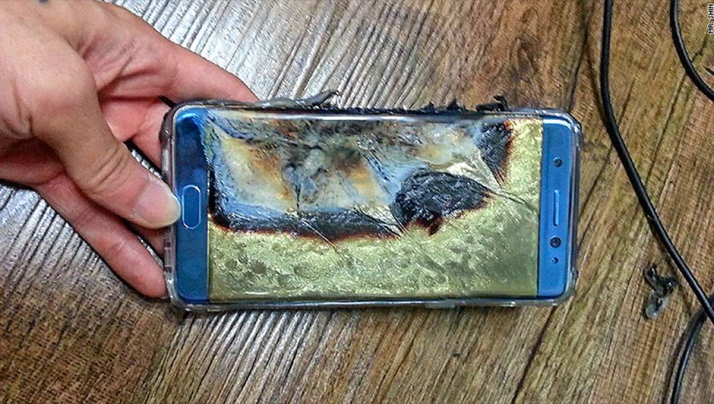 Un terminal Galaxy Note 7 después de arder